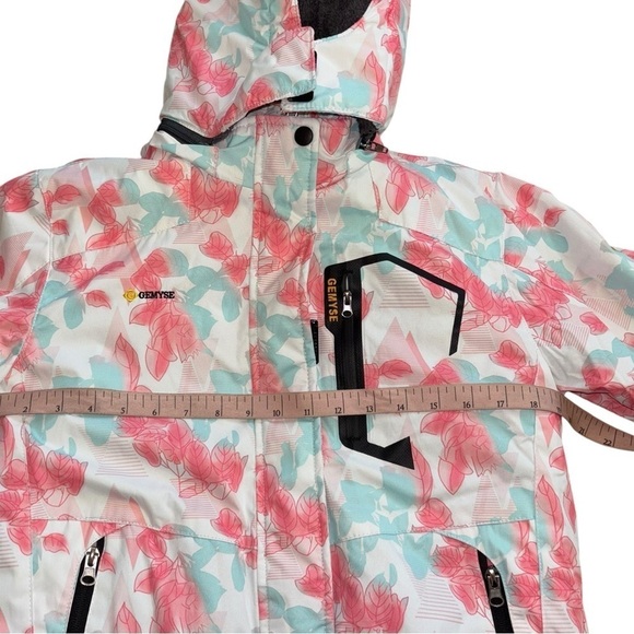 GEMYSE Hooded Snowboarding  Hooded Jacket  Girl’s L Watercolor Flowers Pink Blue - Picture 10 of 14